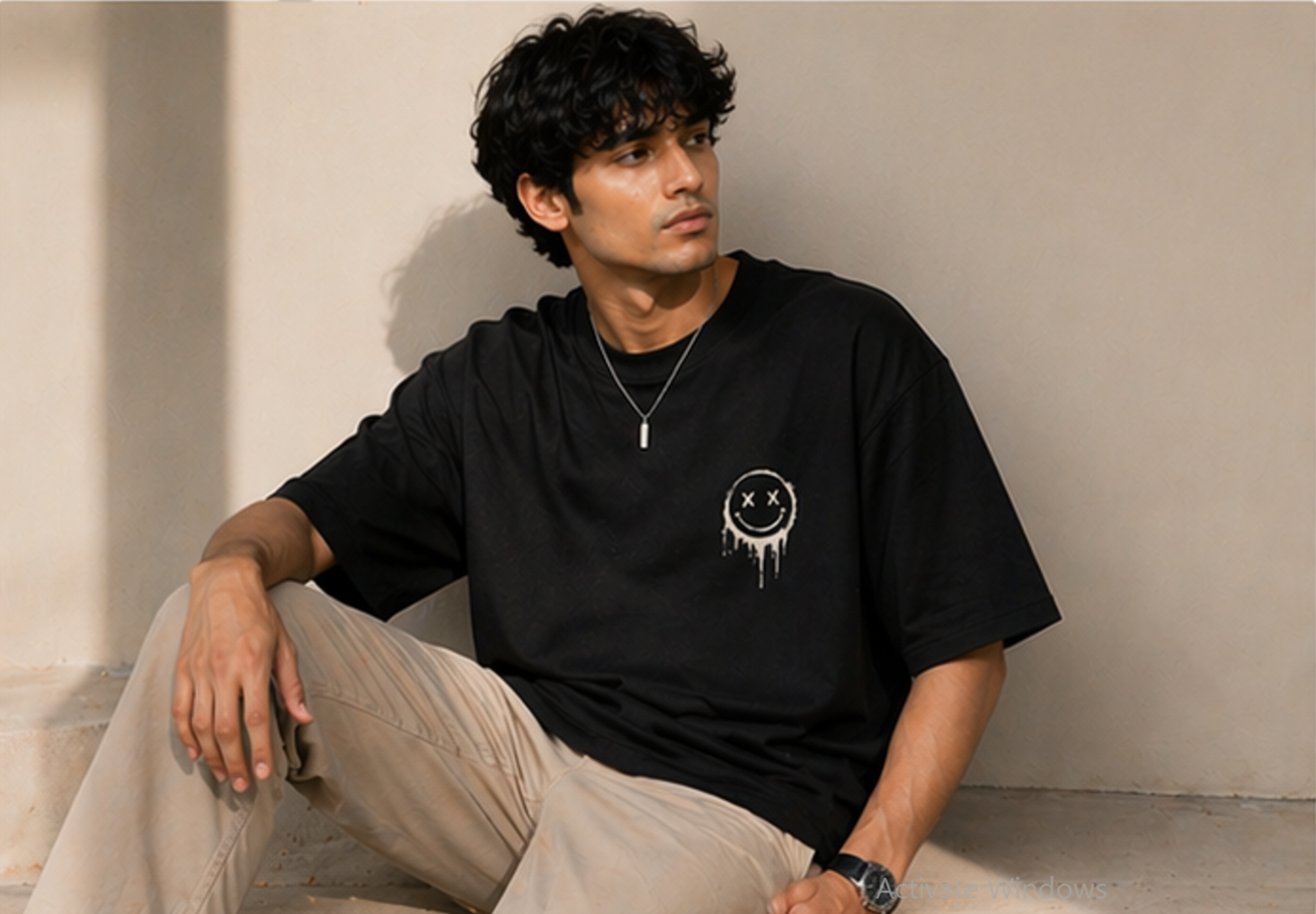 drip smile oversized t shirt – minimal streetwear black tee